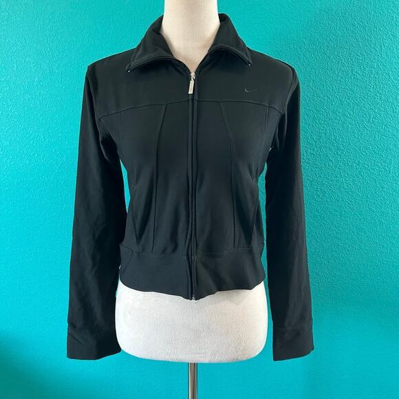 Nike Black Dri-Fit Bropped Jacket Full Zip Performance Running Sports Size S 4-6 - Picture 1 of 3